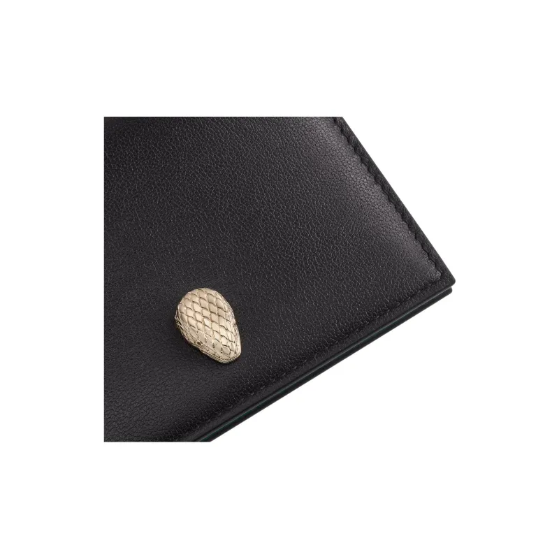 BVLGARI Serpenti Forever Series Calfskin Wallet Unisex Black & Green-3