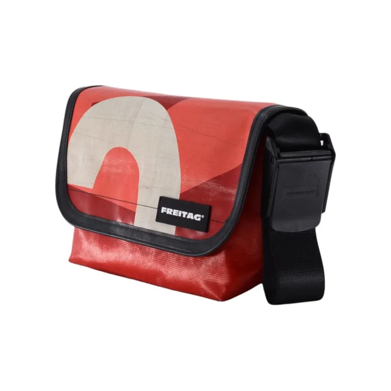 FREITAG Waterproof Fabric Messenger Bag, Crossbody Bag, Shoulder Bag Regular Unisex Red & White-1
