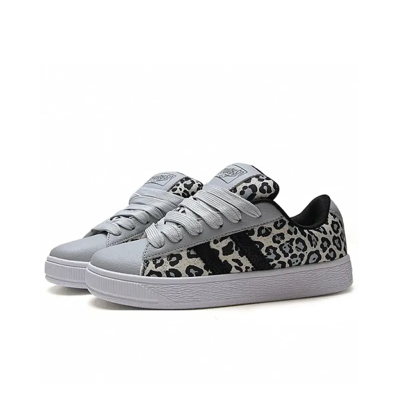 PIYOPIYO Low Top Skateboard Shoes Women's Leopard Gray-1