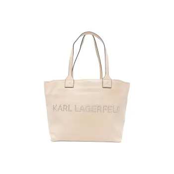 KARL LAGERFELD Calfskin Tote Bag, Shopping Bag, Shoulder Bag Medium Size Women's Sandy Beige