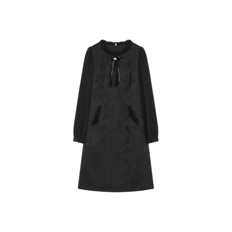 Mo Han Yi Mei Long Sleeved Dresses Women's Black-0