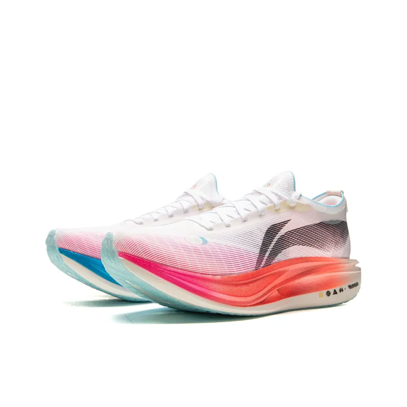 LiNing Flyco 5 ELITE Cushioned Slip Resistant Rebound Low Top Marathon Running Shoes Unisex White Pink Blue-2