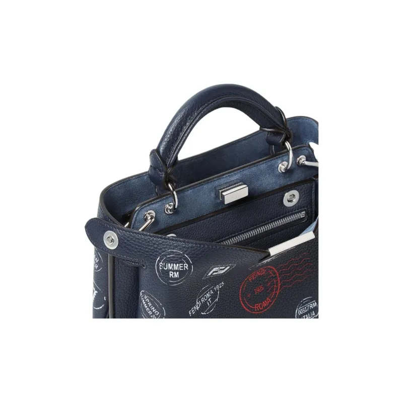 FENDI Peekaboo Leather One Shoulder Handbag Trumpets Women's Midnight Blue-5