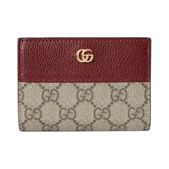 GUCCI GG Marmont Leather Wallet Medium Size Women's Beige Red