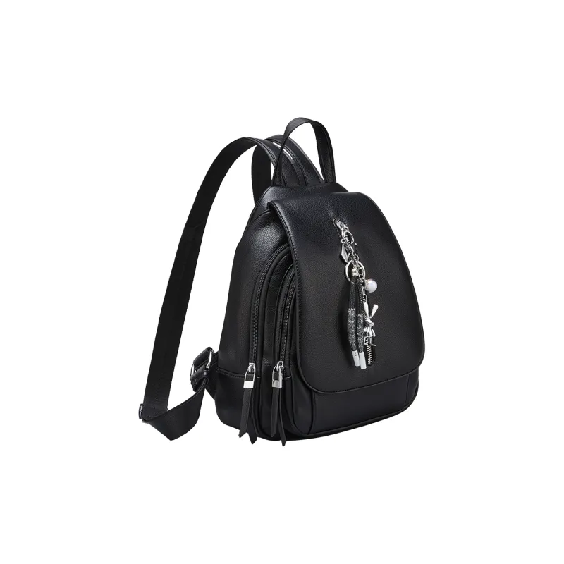 YEARCON Synthetic Leather Backpack Regular Women's Black-1