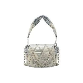 DIESEL Cotton Shoulder Bag Trumpets Women's Silver & Blue