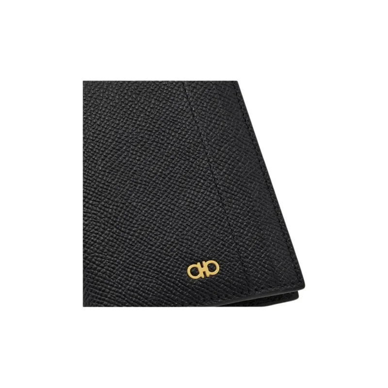 FERRAGAMO GANCINI Cow Leather Card Holder Men's Black-4