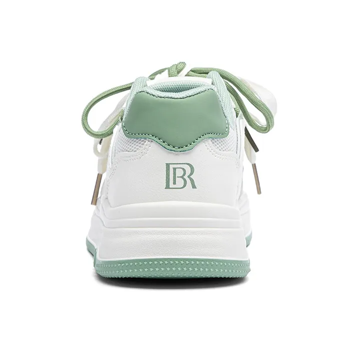 RENBEN Cushioning Abrasion Resistant Breathable Low Top Skateboard Shoes Women's White Green-3