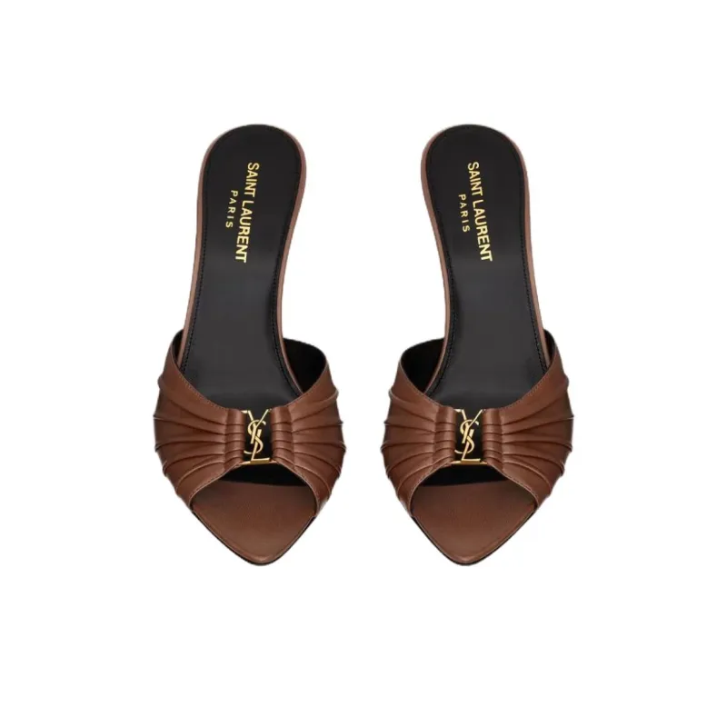 SAINT LAURENT Slide Slippers 9cm Women's Brown-3