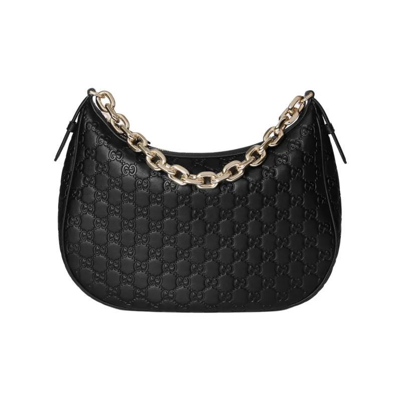 GUCCI GG Emblem Leather Handbag, Shoulder Bag Tubas Women's Black-0