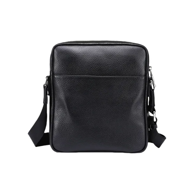 PESASRIE Top Grain Cow Leather Crossbody Bag, Shoulder Bag Men's Black-1