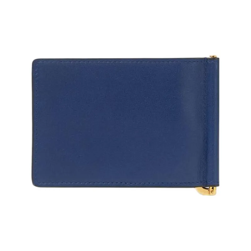 VERSACE Cow Leather Card Clip Wallets Men's Blue-1