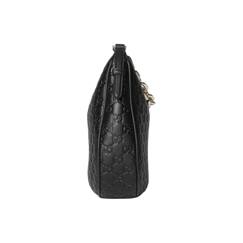 GUCCI GG Emblem Leather Handbag, Shoulder Bag Tubas Women's Black-2