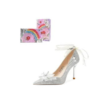 Crelinkxlat Pearl Butterfly Necklace French Fairy Gentle Slim Heel High Heels Women's