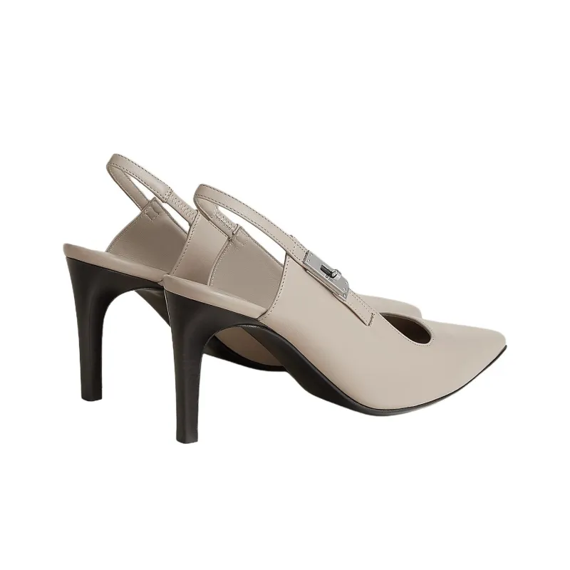 HERMES Lover Slim Heel High Heels 7.5cm Women's Taupe-2