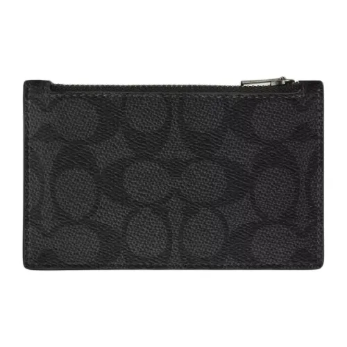 COACH Card Case Coated Canvas With Calfskin Card Holder Mini Men's Charcoal & Light Blue