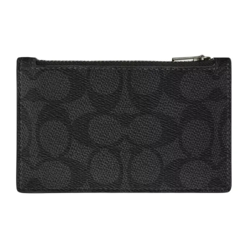 COACH Card Case Coated Canvas With Calfskin Card Holder Mini Men's Charcoal & Light Blue-0
