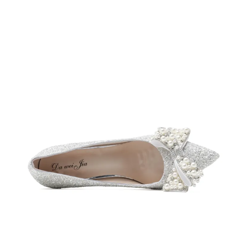 Dawei's House Slim Heel High Heels Women's Silver-2