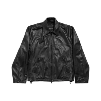 Balenciaga FW25 Leather Jacket Regular Fit Men's Black