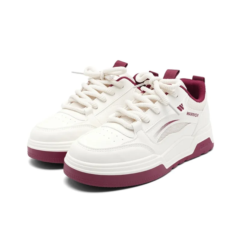 Warrior Abrasion Resistant Breathable Low Top Skateboard Shoes Women's Beige Burgundy-2
