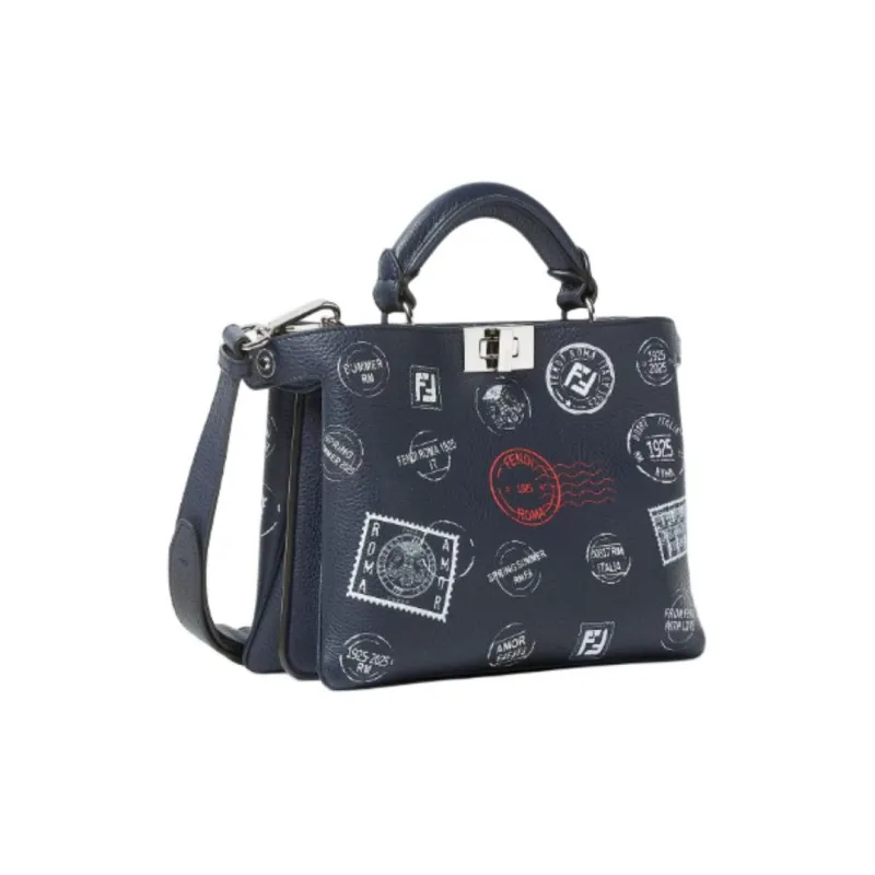FENDI Peekaboo Leather One Shoulder Handbag Trumpets Women's Midnight Blue-2
