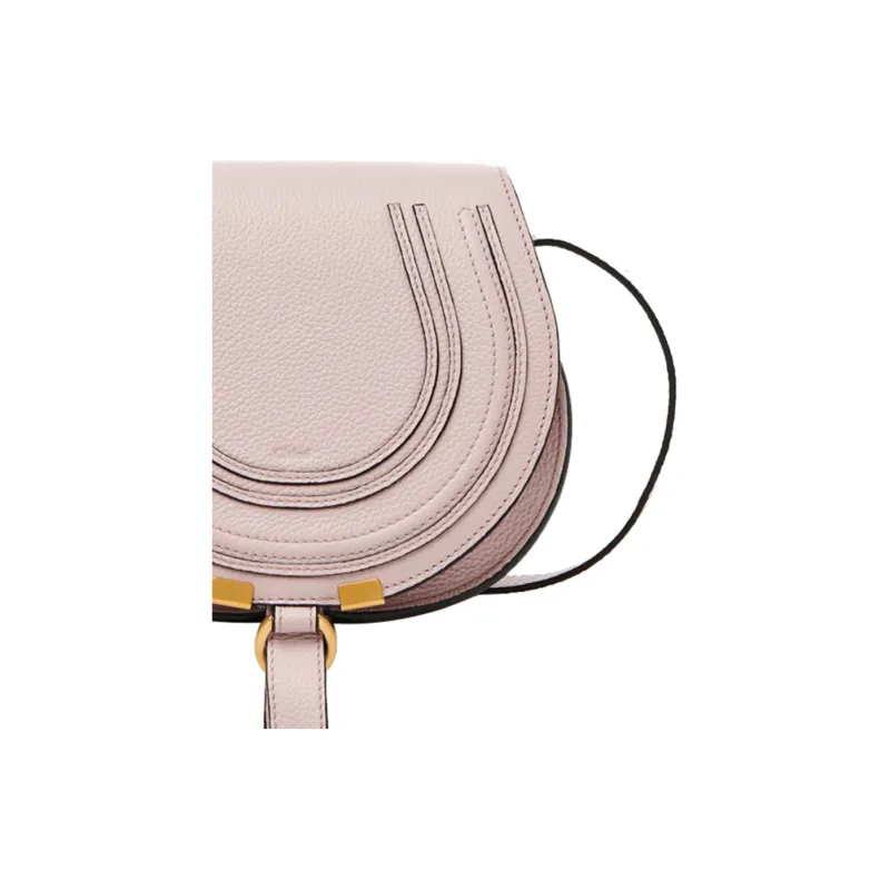 Chloe Marcie Grain Calfskin Saddle Bag, Shoulder Bag, Crossbody Bag Trumpets Women's Pink-3