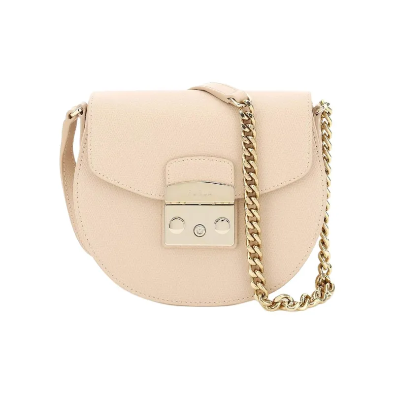Furla Metropolis Collection Leather Saddle Bag, Shoulder Bag Mini Women's Beige-1
