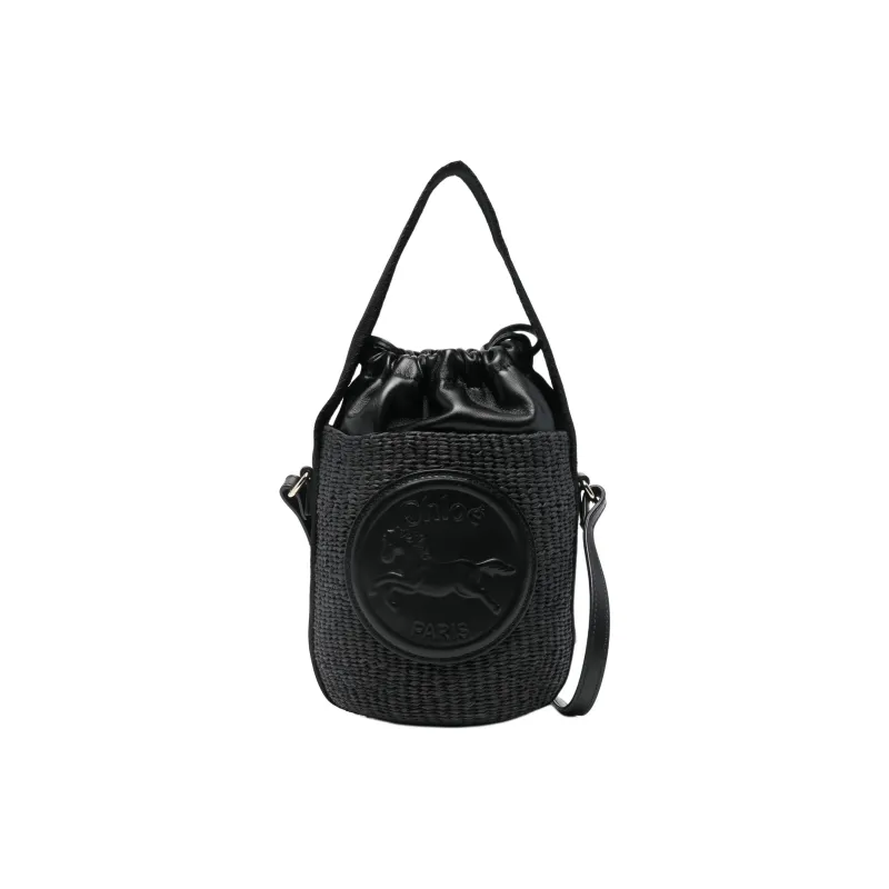 Chloe Paper With Calfskin Bucket Bag, One Shoulder Handbag Women's Black-0
