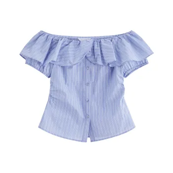 FANSILANEN Shirts Women's Metallic Yarn Blue Stripes