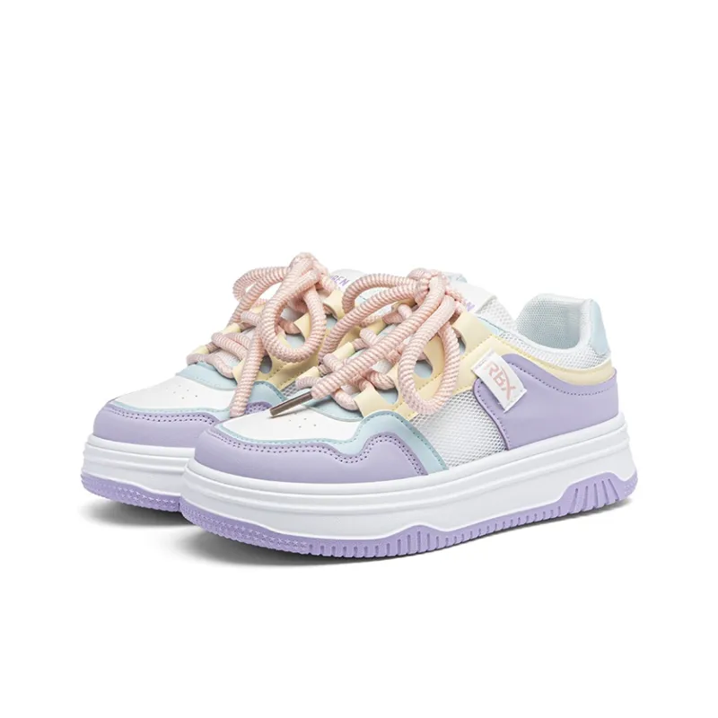 RENBEN Cushioning Abrasion Resistant Breathable Low Top Skateboard Shoes Women's White Blue Purple-1