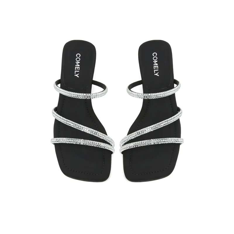 COMELY Slide Slippers Women's Black, Silver-3