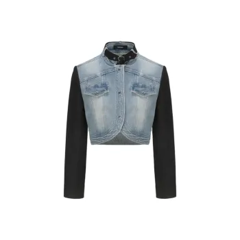 GIMING Denim Jackets Women's Blue+Black