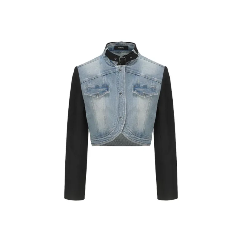 GIMING Denim Jackets Women's Blue+Black-0