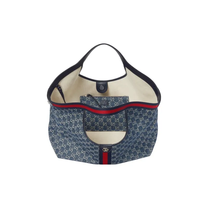 GUCCI Denim Tote Bag, Shopping Bag, Handbag Tubas Women's Blue-4