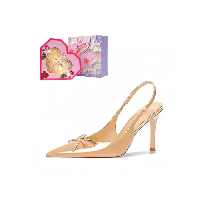 Crelinkxlat Lover Rose Box, French Pointed Toe Bowknot Back Strap Slim Heel High Heels Women's-23