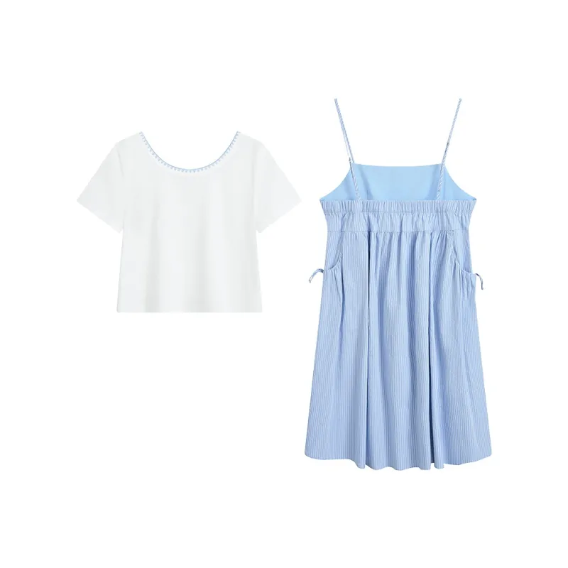ZIHAN Skirt Set Women's Blue White Stripes-1