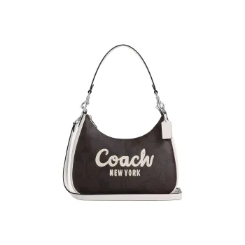 COACH Teri Coated Canvas Hobo Crossbody Bag, Shoulder Bag Tubas Women's Walnut & Chalk