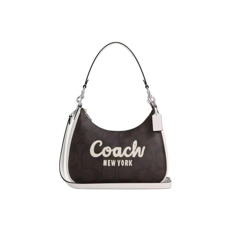 COACH Teri Coated Canvas Hobo Crossbody Bag, Shoulder Bag Tubas Women's Walnut & Chalk-0