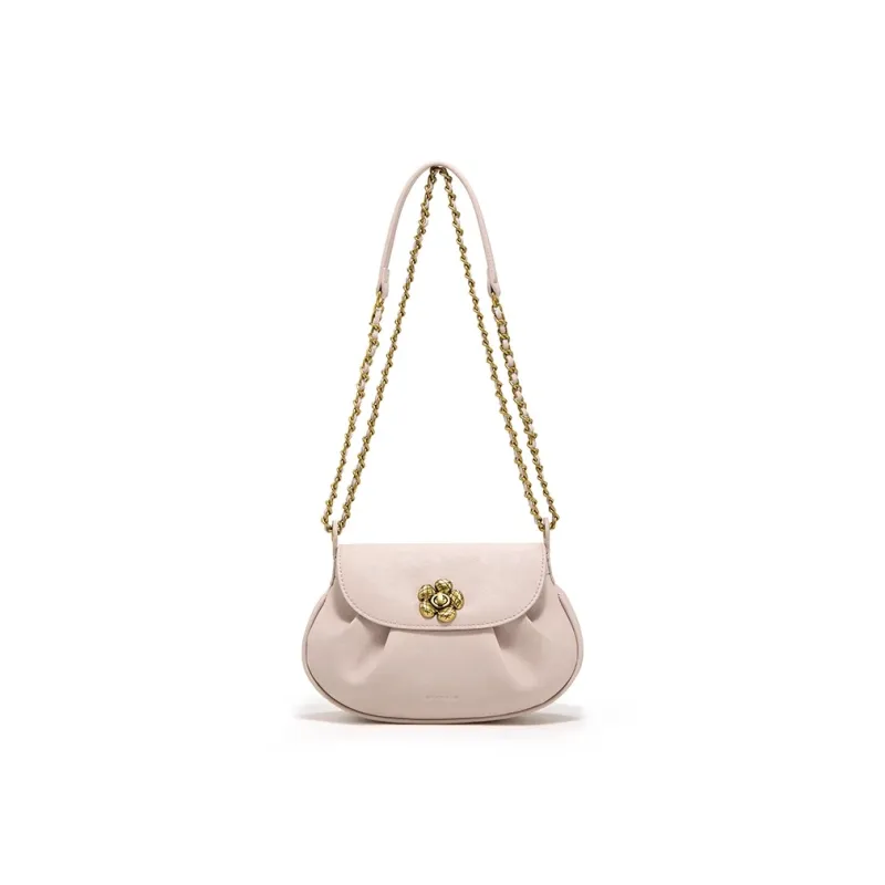 Simedin Cow Leather Shoulder Bag, Crossbody Bag Trumpets Women's Ecru/Deep Black/Cherry Blossom Pink-9