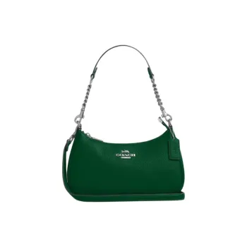COACH Teri Leather Shoulder Bag Medium Size Women's Green