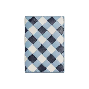 Bottega Veneta Intrecciato Cow Leather Passport Holder Women's Dark Blue & Ice Blue & White
