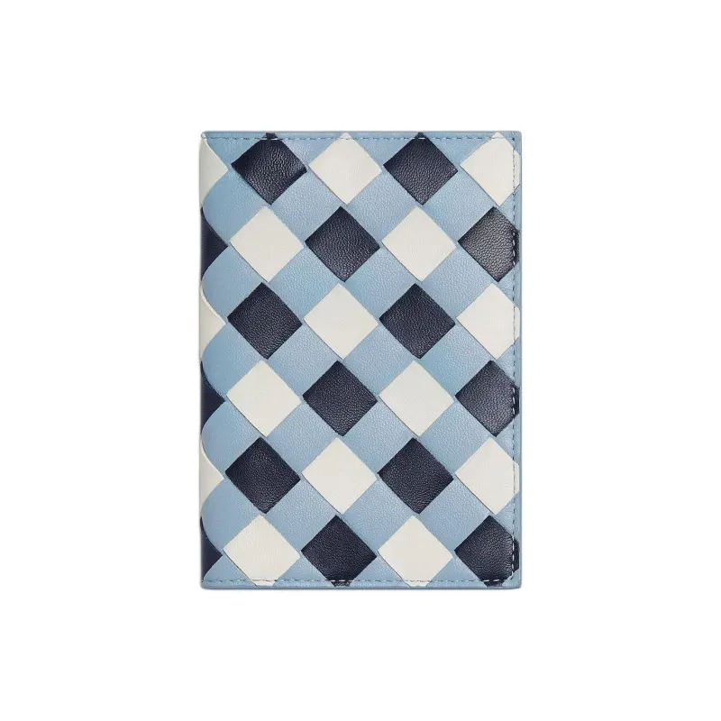Bottega Veneta Intrecciato Cow Leather Passport Holder Women's Dark Blue & Ice Blue & White-0