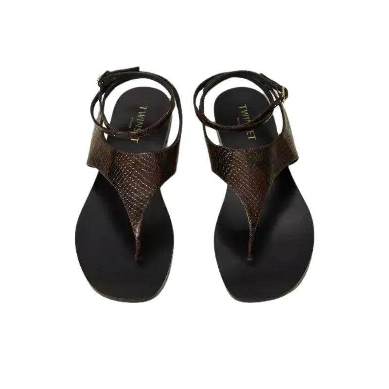 TWINSET MILANO One Strap Sandals Women's Brown-3