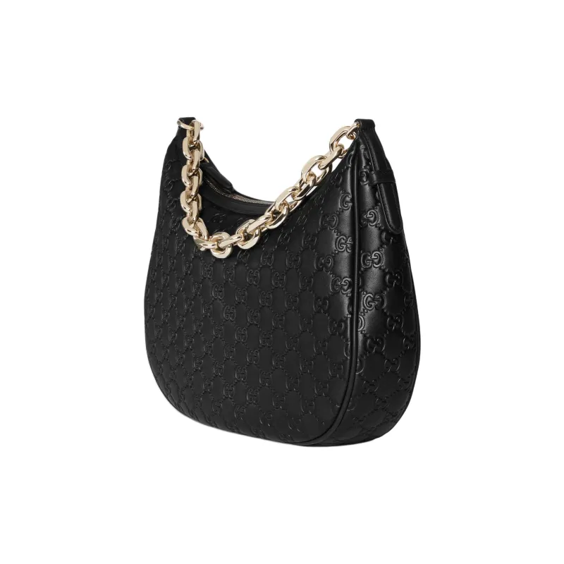 GUCCI GG Emblem Leather Handbag, Shoulder Bag Tubas Women's Black-1