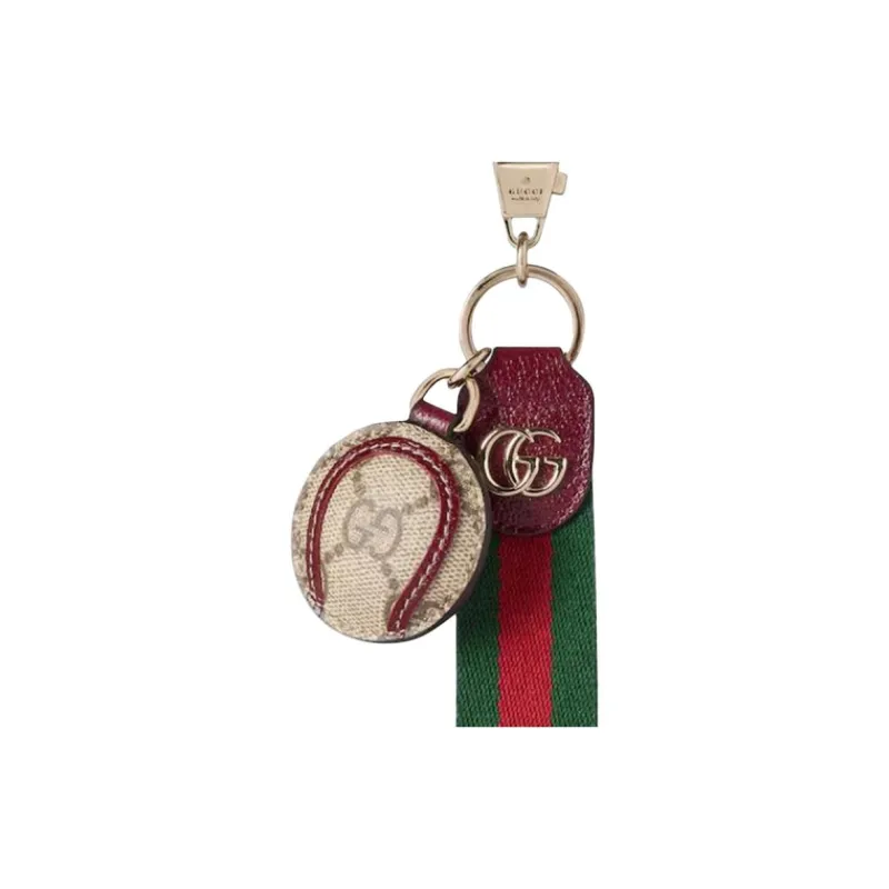 GUCCI Coated Fabric Bag Charm Bag Accessory Unisex Beige & Dark Brown-4