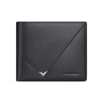 POLOMEISDO Top Grain Cow Leather Multifunction Wallet Multiple Card Slots Men's Black