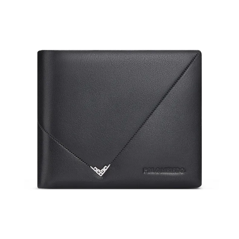 POLOMEISDO Top Grain Cow Leather Multifunction Wallet Multiple Card Slots Men's Black-0