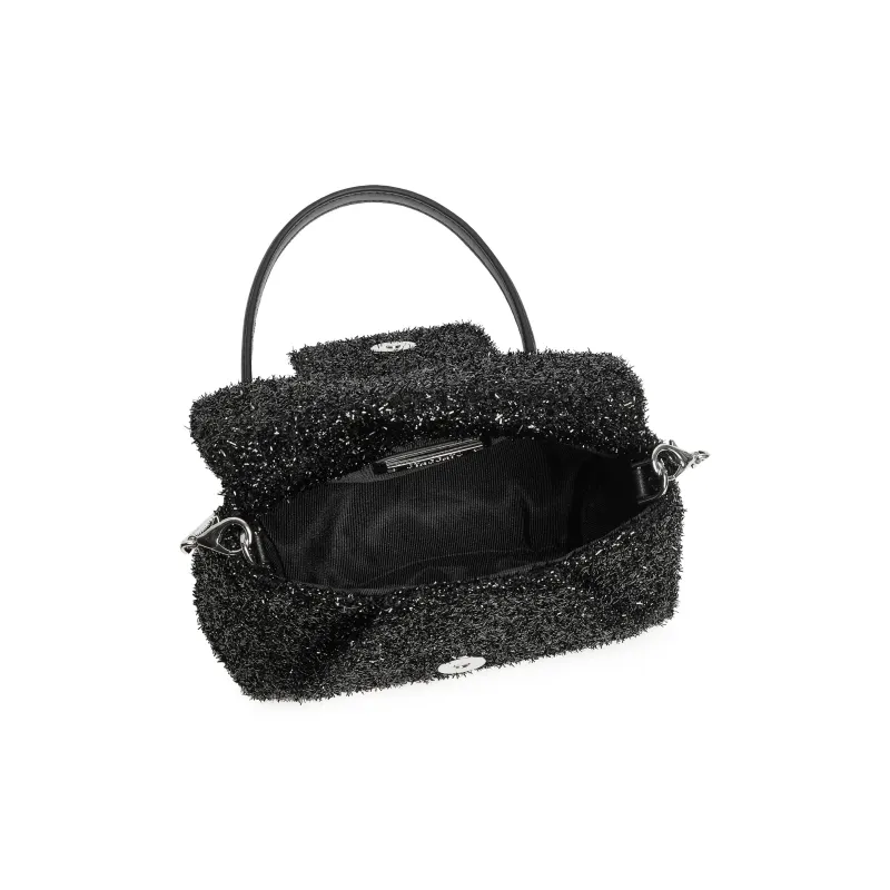 Staccato Fabric Messenger Bag, Shoulder Bag Women's Chanel Inspired Black-3
