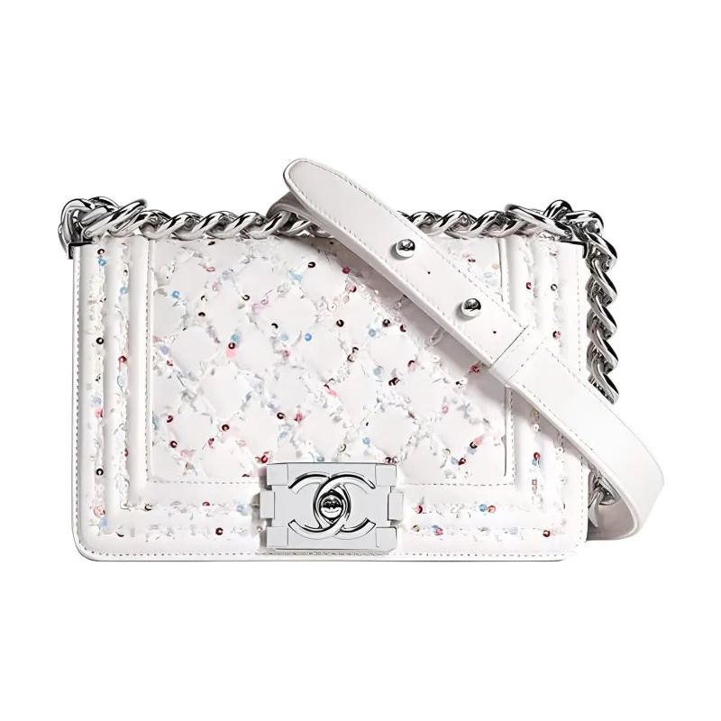CHANEL Leboy Lambskin Flap Bag, Chain Bag, Crossbody Bag, Shoulder Bag Trumpets Women's White-0