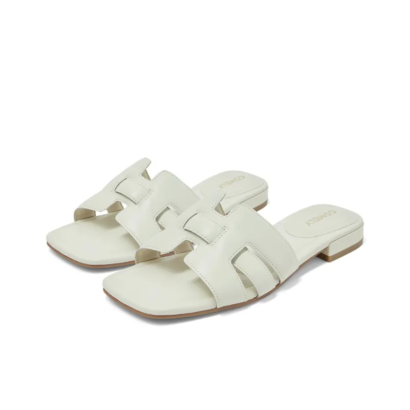 COMELY Slide Slippers Women's Mocha Mousse Brown, Elegant White-7